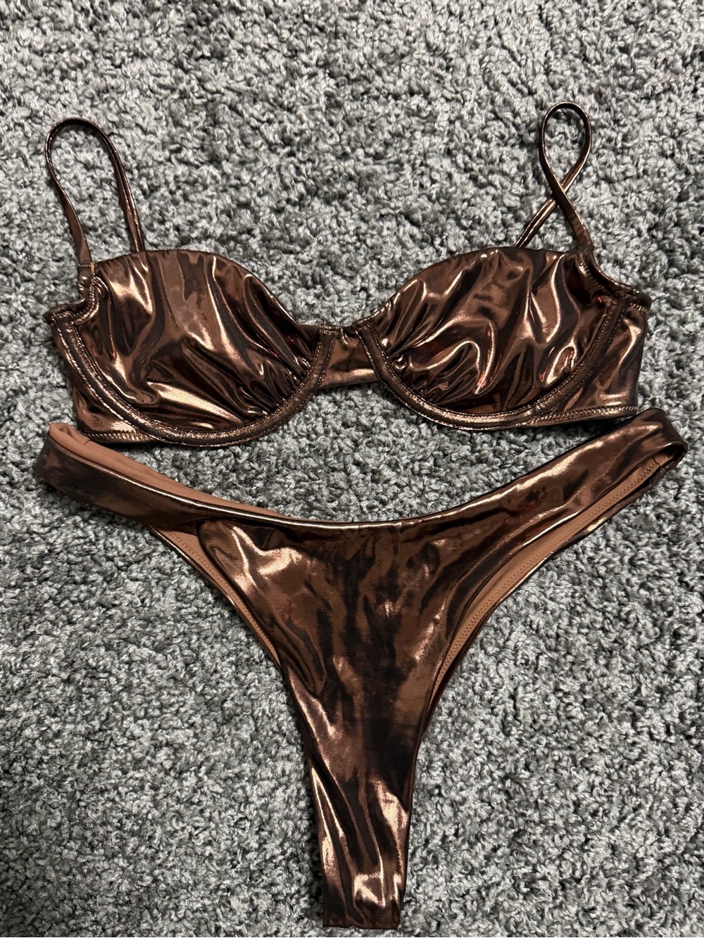Oh Polly Metallic Bronze Underwire Bikini Set - Women Swim